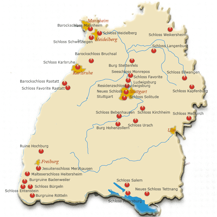 Uebersicht Baden-Württemberg Burgen Schlösser