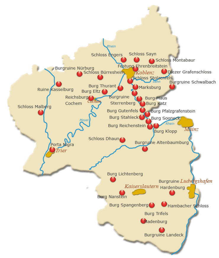 Uebersicht Rheinland-Pfalz Burgen Schlösser