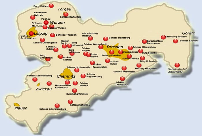Sachsen Uebersicht der Burgen und Schlösser